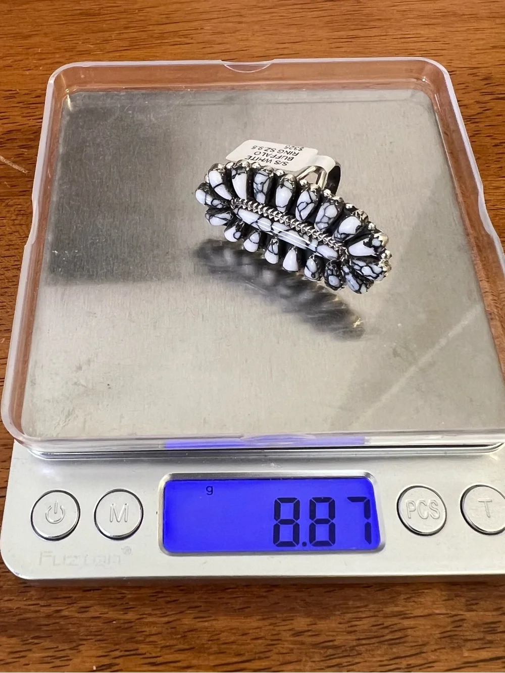 Davina Benally Navajo White Buffalo Sterling Silver Cluster Ring Sz 9.75